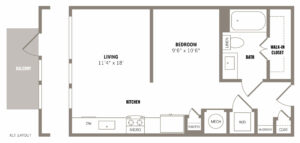 Stellar Denver Studio Luxury Apartments - S2 Studio/One-Bath Luxury Apartment Floor Plan at Alexan Evans Station