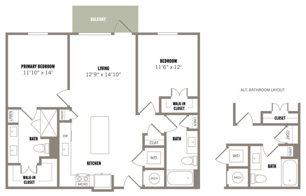 An Expansive Space of Sophisticated Design - luxury B1 two-bedroom and two-bathroom floor plan